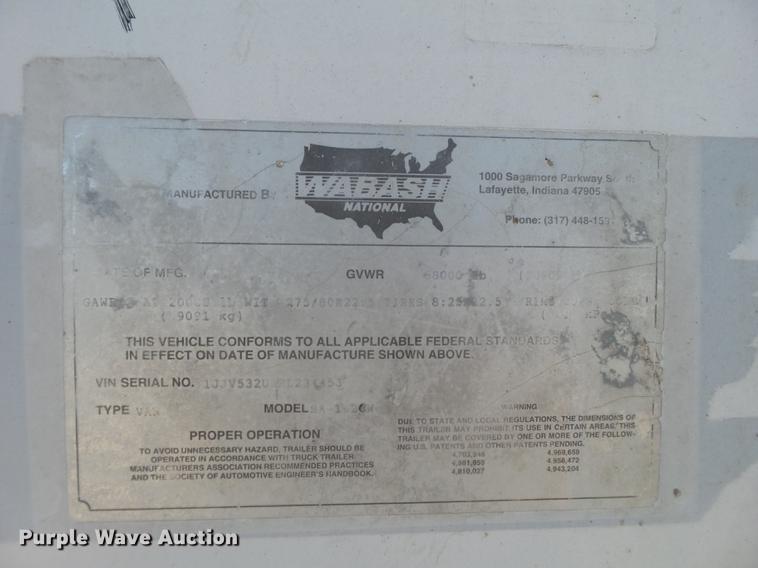 image for item DD1197 1994 Wabash SA-182CW dry van trailer