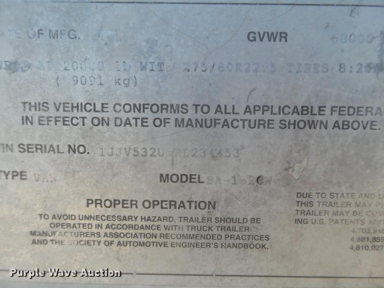 image for item DD1197 1994 Wabash SA-182CW dry van trailer