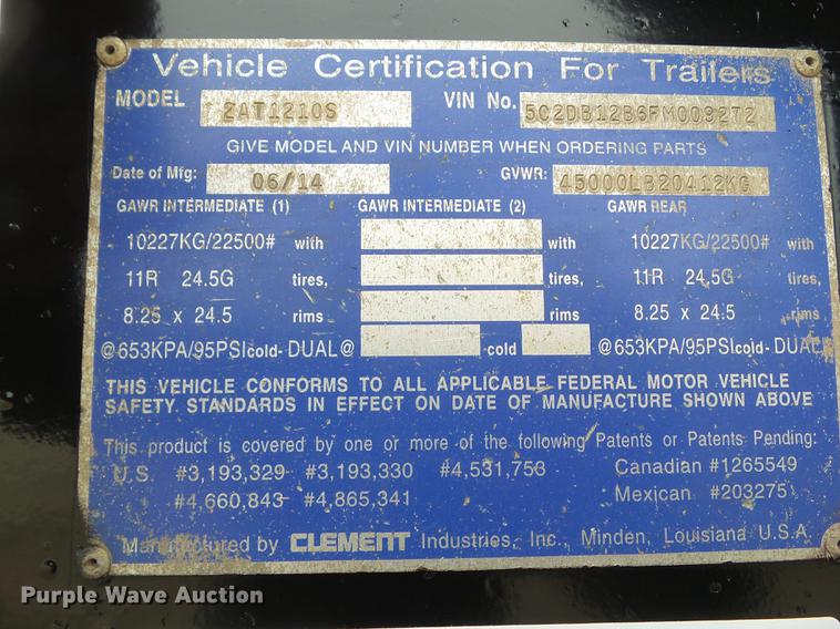 image for item DZ9239 2015 Clement 2AT12105 end dump pup trailer