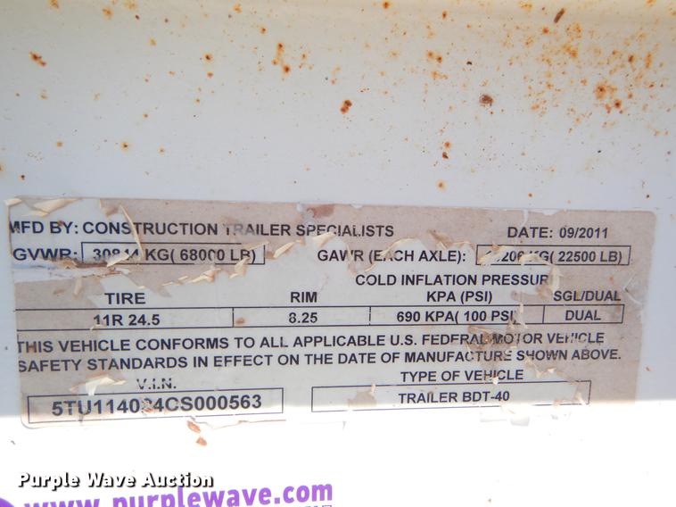 image for item EI9006 2012 Construction Trailer Specialist, Inc. BDT-40 bottom dump trailer