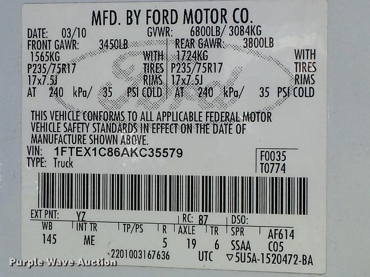 image for item DC7295 2010 Ford F150 XLT SuperCab pickup truck