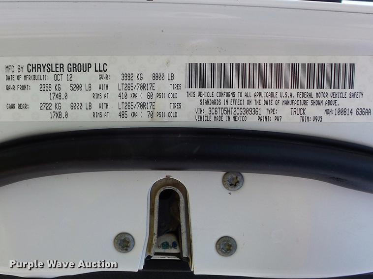 image for item DC7301 2012 Dodge Ram 2500HD Quad Cab pickup truck