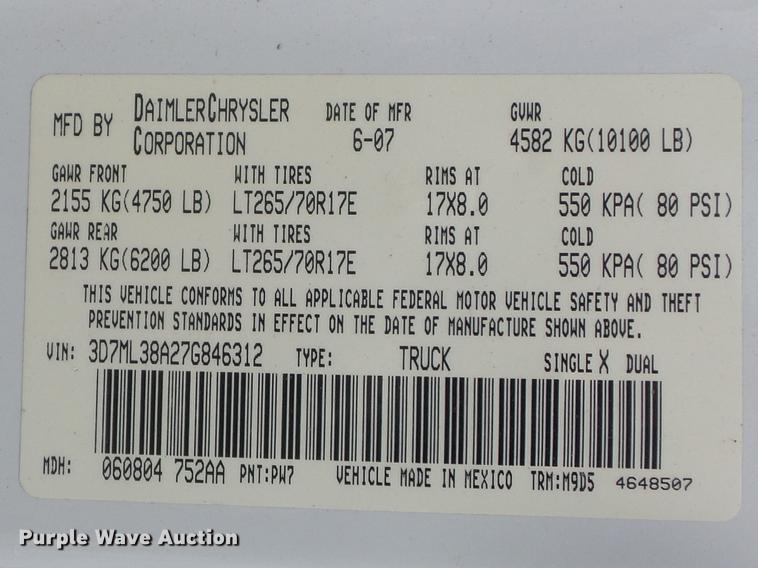 image for item DC7317 2007 Dodge Ram 3500HD SLT Quad Cab pickup truck