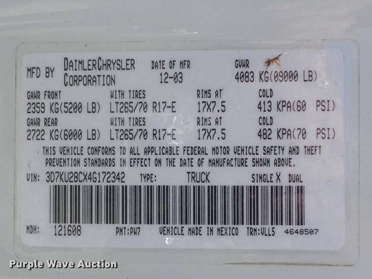 image for item DC7329 2004 Dodge Ram 2500 Laramie Quad Cab pickup truck