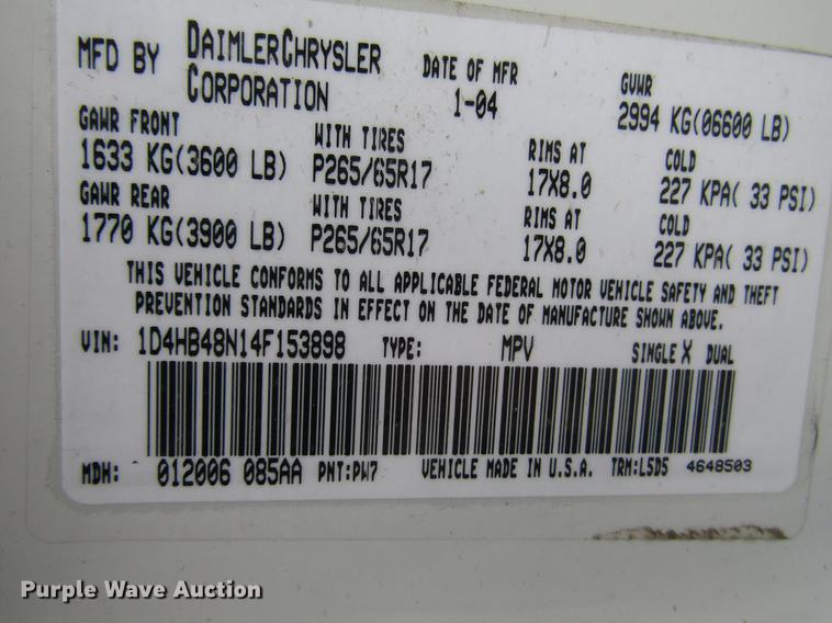 image for item DD7448 2004 Dodge Durango SLT SUV