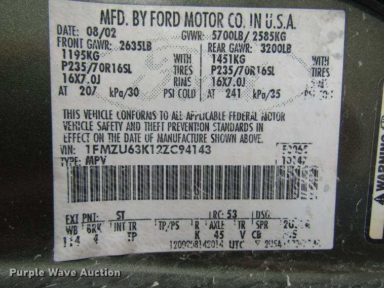 image for item DD7450 2002 Ford Explorer SUV