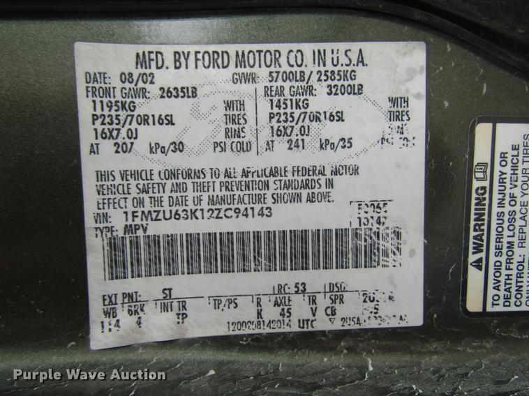 image for item DD7450 2002 Ford Explorer SUV