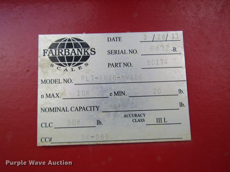 image for item DD7462 2011 Fairbanks PLT-6020-HVA06 truck scale