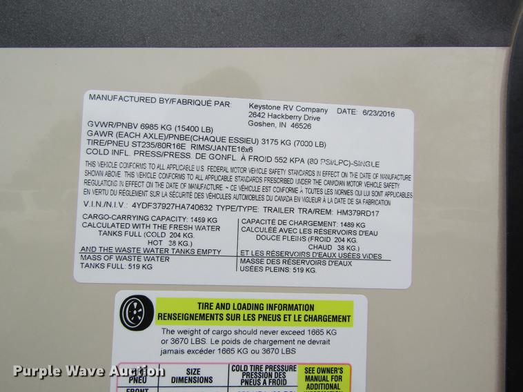 image for item DD8762 2017 Montana High Country HM379RD camper