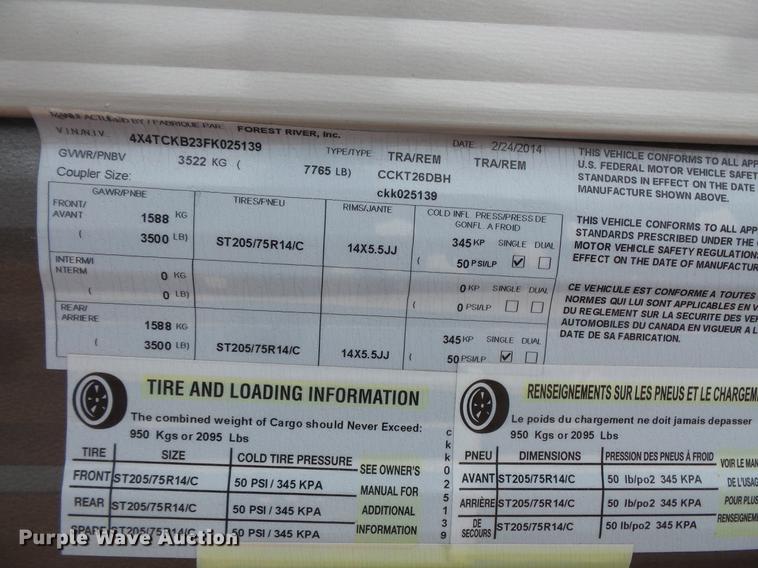 image for item DW9710 2015 Forest River 26DH Patriot camper