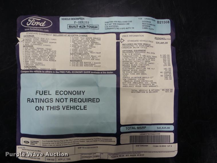 image for item EI9798 2008 Ford F350 Super Duty flatbed pickup truck