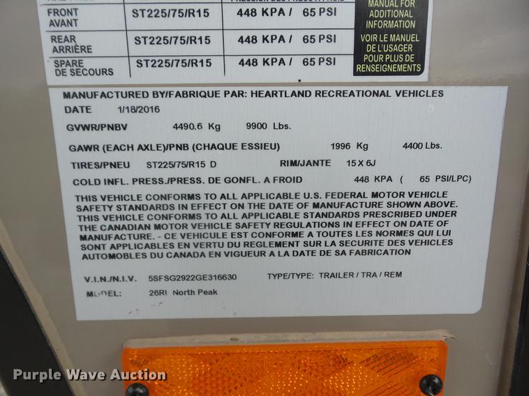 image for item EI9805 2016 Heartland North Peak 26RL camper