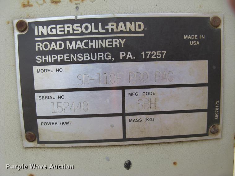 image for item DC2274 1999 Ingersoll Rand SD110F ProPac vibratory single drum roller