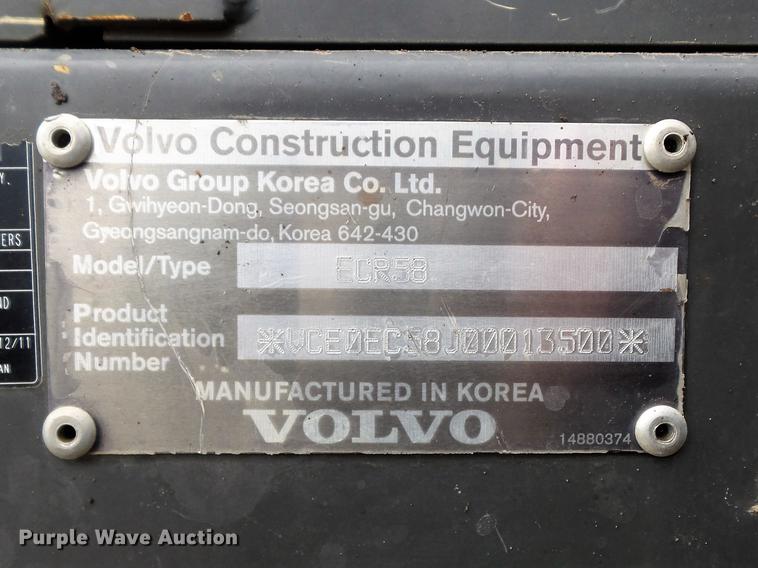 image for item DC7337 2013 Volvo ECR58 mini excavator