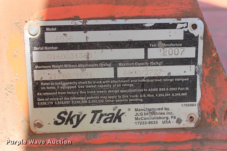 image for item DD4957 2007 Sky Trak 6036 telehandler