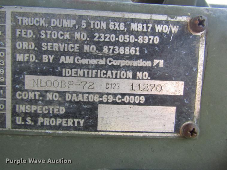 image for item DD7439 1972 Am General M817 dump truck