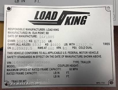 image for item DV9727 1985 Load King bottom dump trailer