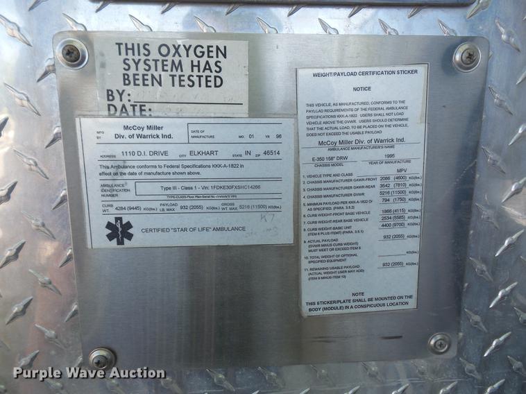 image for item DB6135 1995 Ford Econoline E350 ambulance