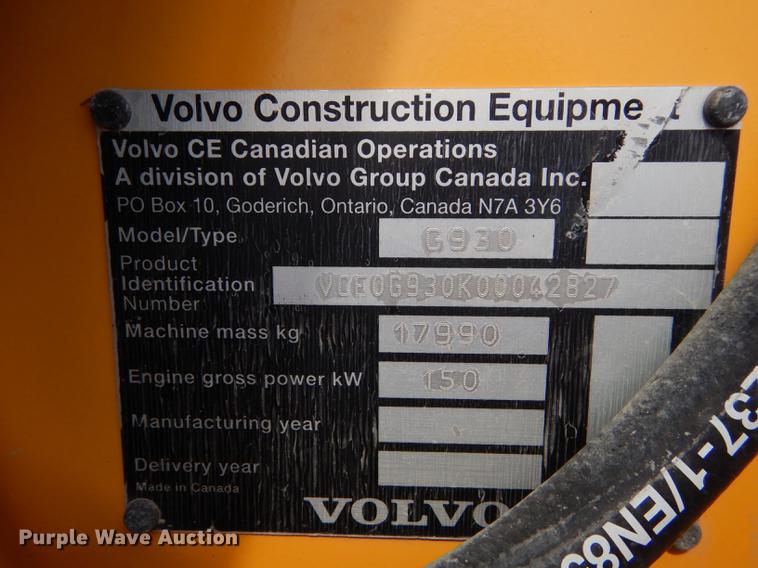 image for item DB6193 2009 Volvo G930 motor grader