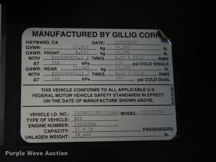 image for item DB6202 2000 Gillig Phantom C21B102N4 transit bus