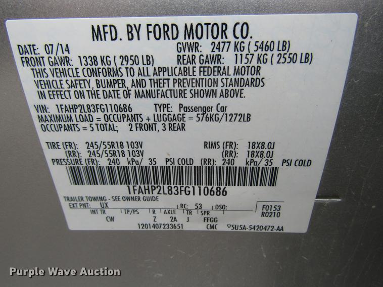 image for item DD7461 2015 Ford Taurus Police Interceptor