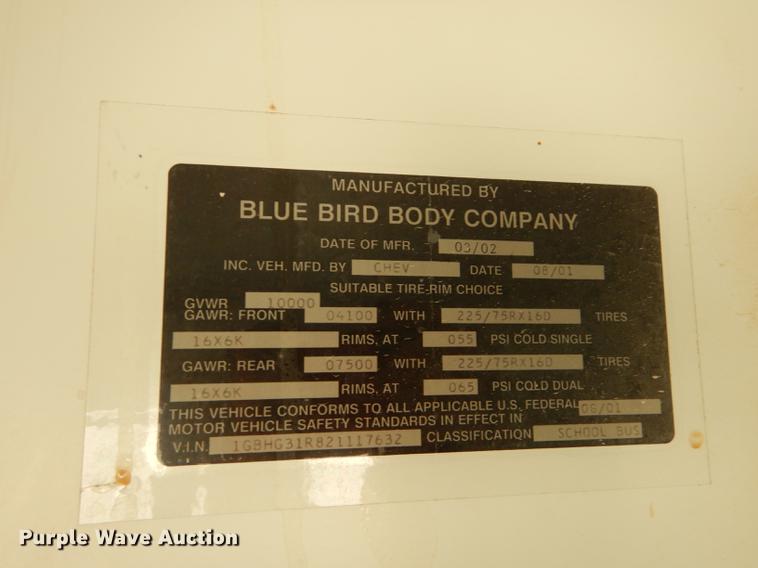 image for item DE1693 2002 Chevrolet Express 3500 micro Blue Bird school bus