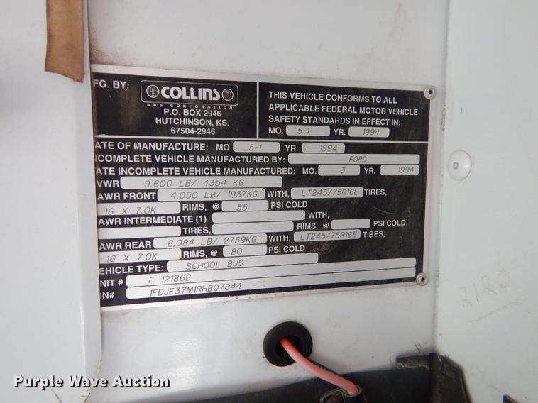 image for item EI9119 1994 Ford Econoline E350 school bus