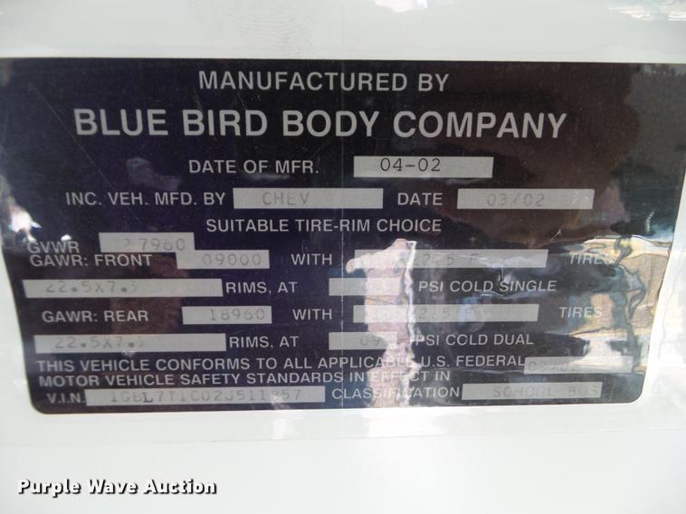 image for item L5672 2002 Chevrolet Blue Bird CV200C school bus