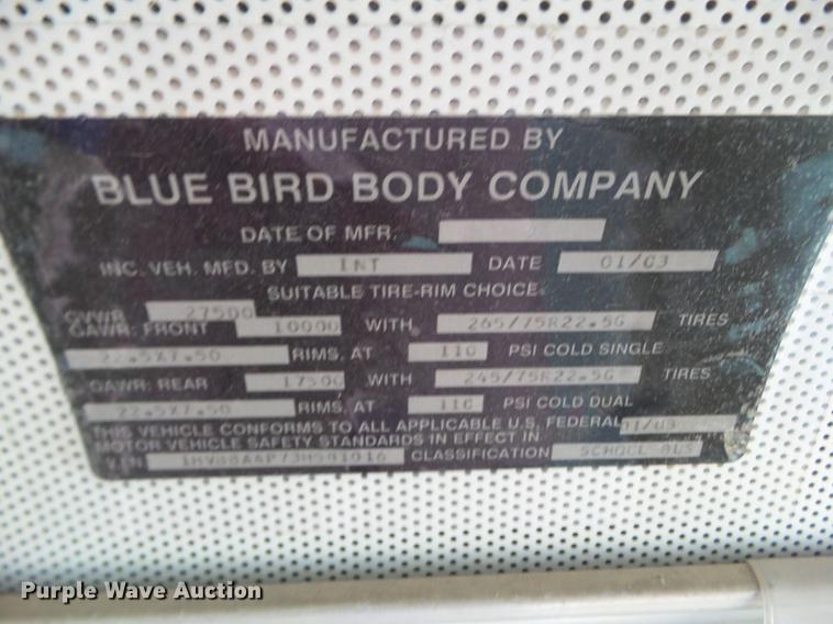 image for item L5674 2003 International 3800 Blue Bird CV600S school bus