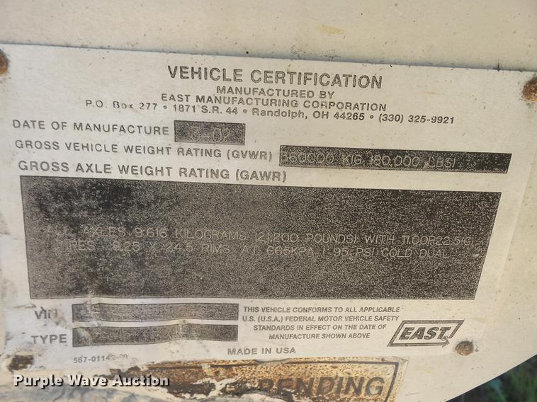 image for item DB6159 2002 East end dump trailer