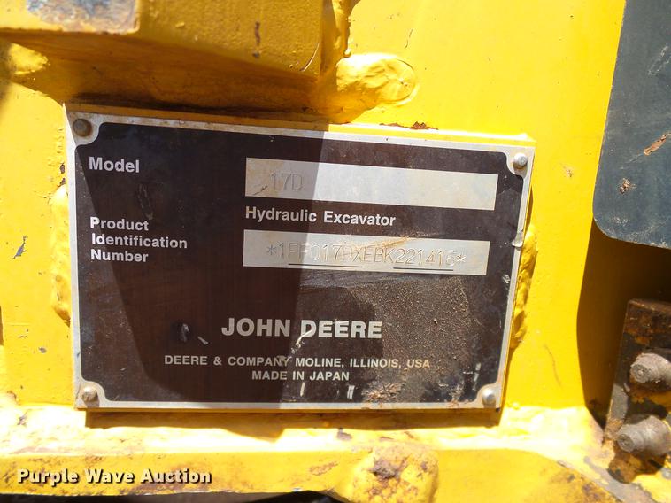 image for item DD1264 2012 John Deere 17D mini excavator