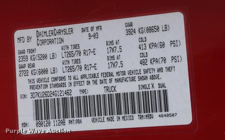 image for item DB5210 2004 Dodge Ram 2500HD SLT pickup truck