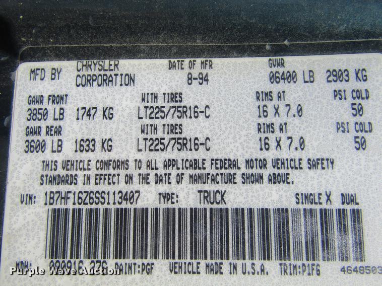 image for item DD5673 1995 Dodge Ram 1500 pickup truck