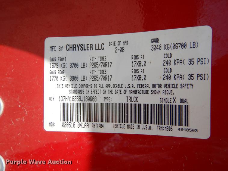 image for item DE1718 2008 Dodge Ram 2500 Quad Cab pickup truck