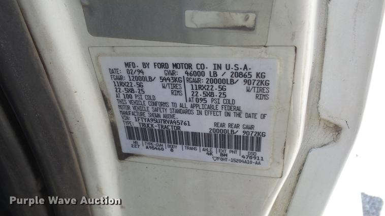 image for item DE2614 1994 Ford LTLA9000 AeroMax 120 semi truck