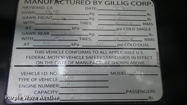 image for item EC9739 2002 Gillig G20B096N4 transit bus