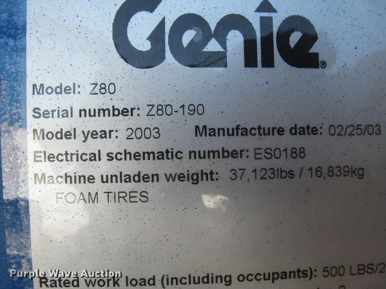 image for item DC2263 2003 Genie Z-80/60 boom lift