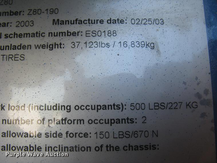 image for item DC2263 2003 Genie Z-80/60 boom lift