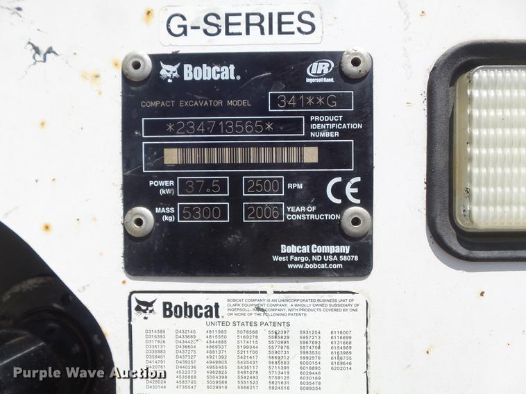 image for item DC7263 2006 Bobcat 341G min excavator