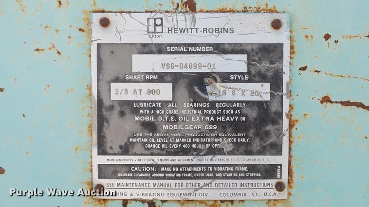 image for item DD7467 Hewitt-Robins V-16 shaker screen