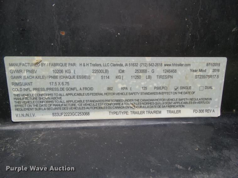 image for item DZ9249 2016 H&H equipment trailer