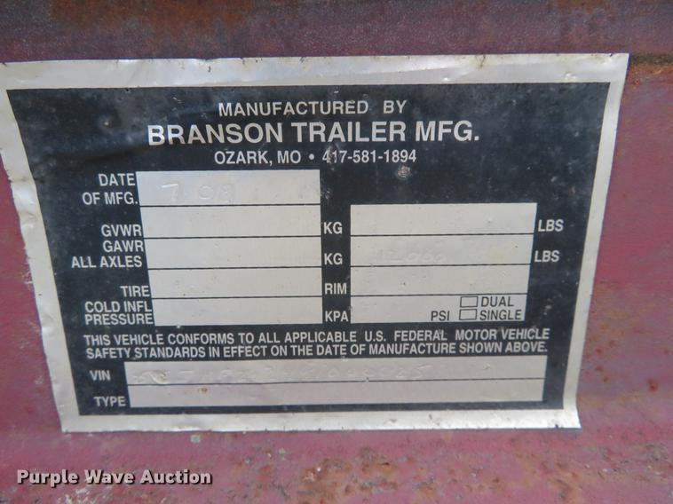 image for item EJ9578 2009 Branson tilt deck utility trailer