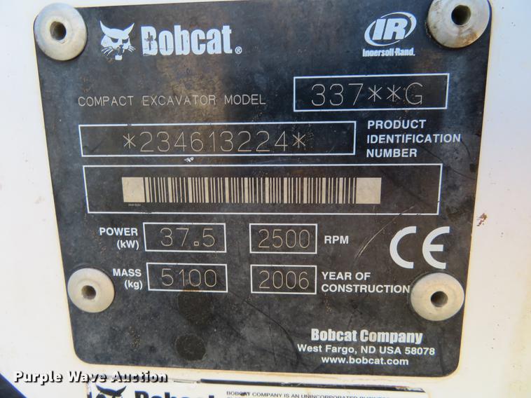 image for item EJ9585 2007 Bobcat 337G mini excavator