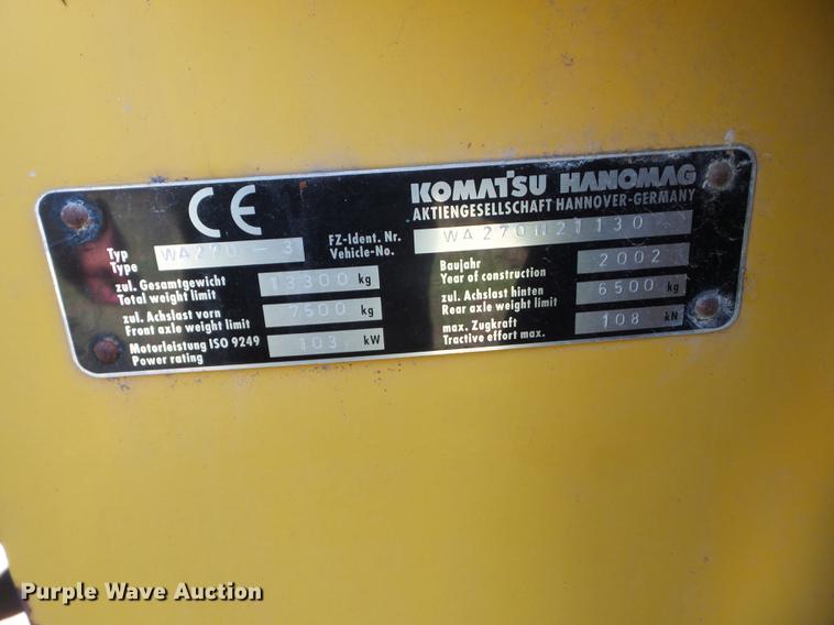 image for item L4368 2002 Komatsu WA270 wheel loader