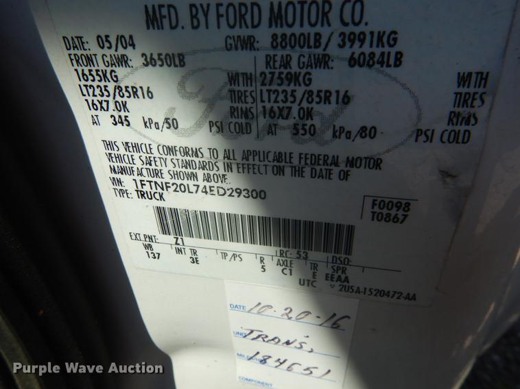 image for item DB6103 2004 Ford F250 Super Duty XLT utility bed pickup truck