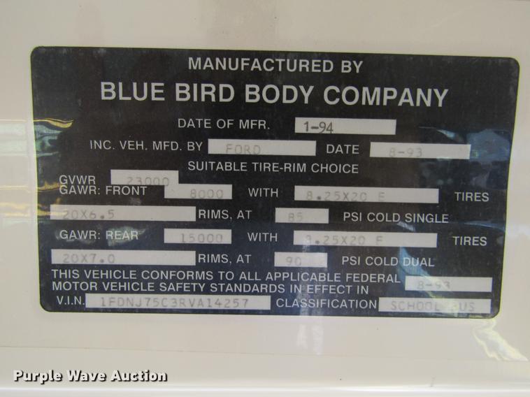 image for item DD5668 1994 Ford B700 Blue Bird school bus