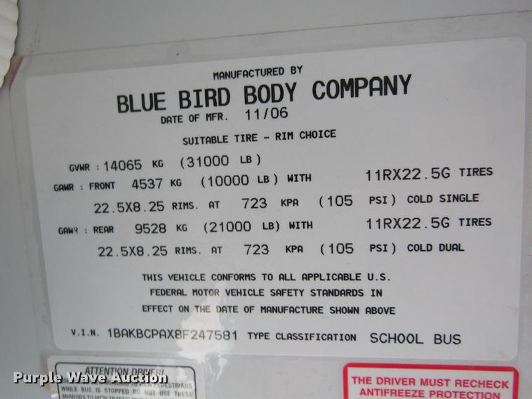 image for item DD5669 2008 Blue Bird Vision school bus