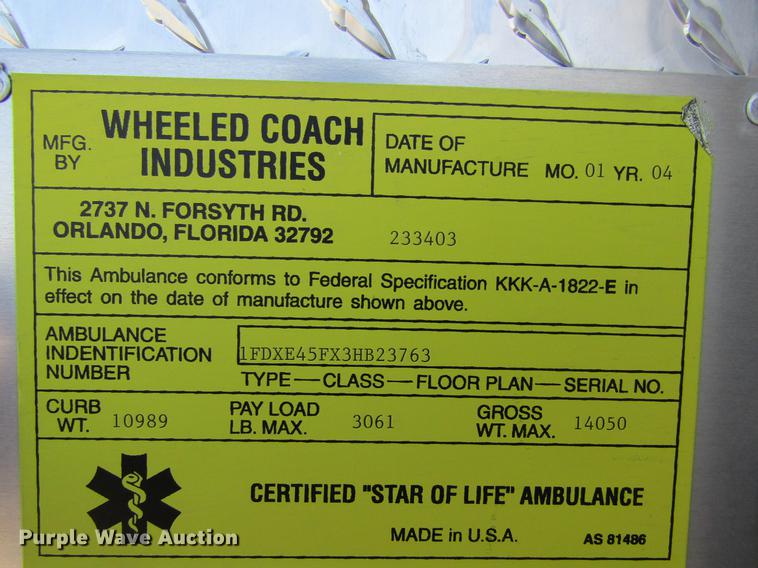 image for item DD5683 2003 Ford Econoline E450 Super Duty ambulance