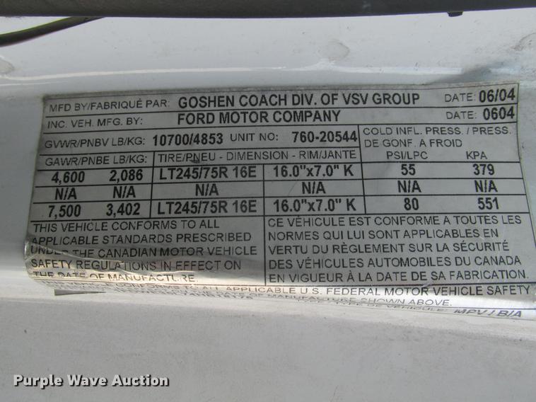 image for item DE3688 2004 Ford E350 Super Duty shuttle bus