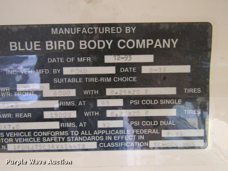 image for item DE6829 1994 Ford B700 Blue Bird school bus